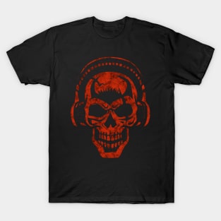 ☠ Skull with Headphones ☠ Abstract Tribal Tattoo Style RED T-Shirt